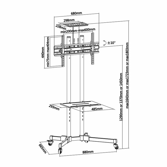 Aisens Soporte de Suelo FT70TE-035 con Ruedas para TV de 37-70 pulgadas